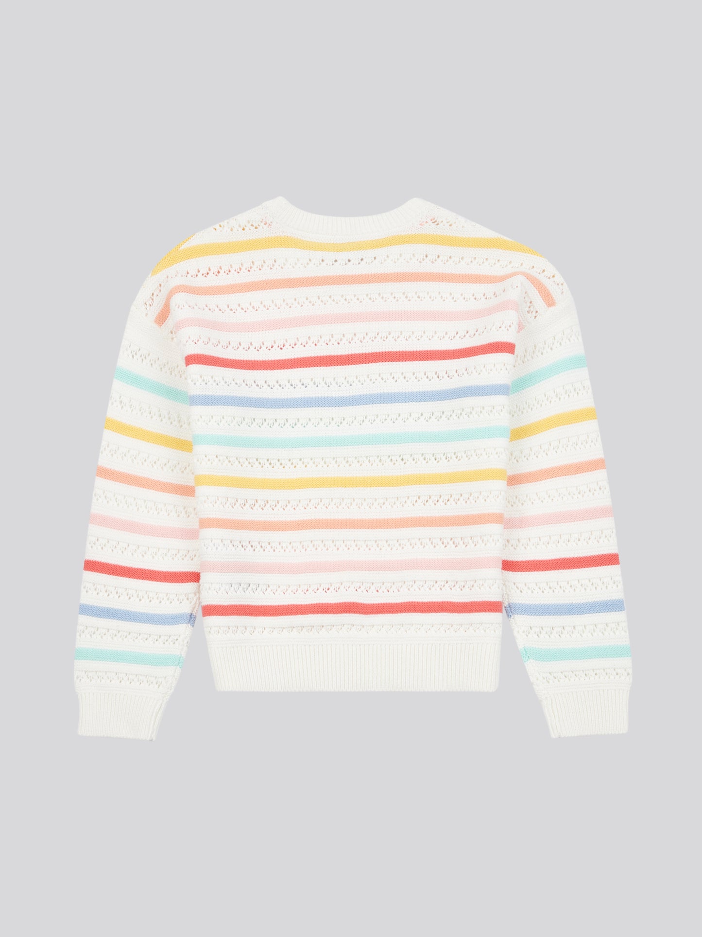 Girls Pointelle Stripe Knit Jumper w jasnym bieli