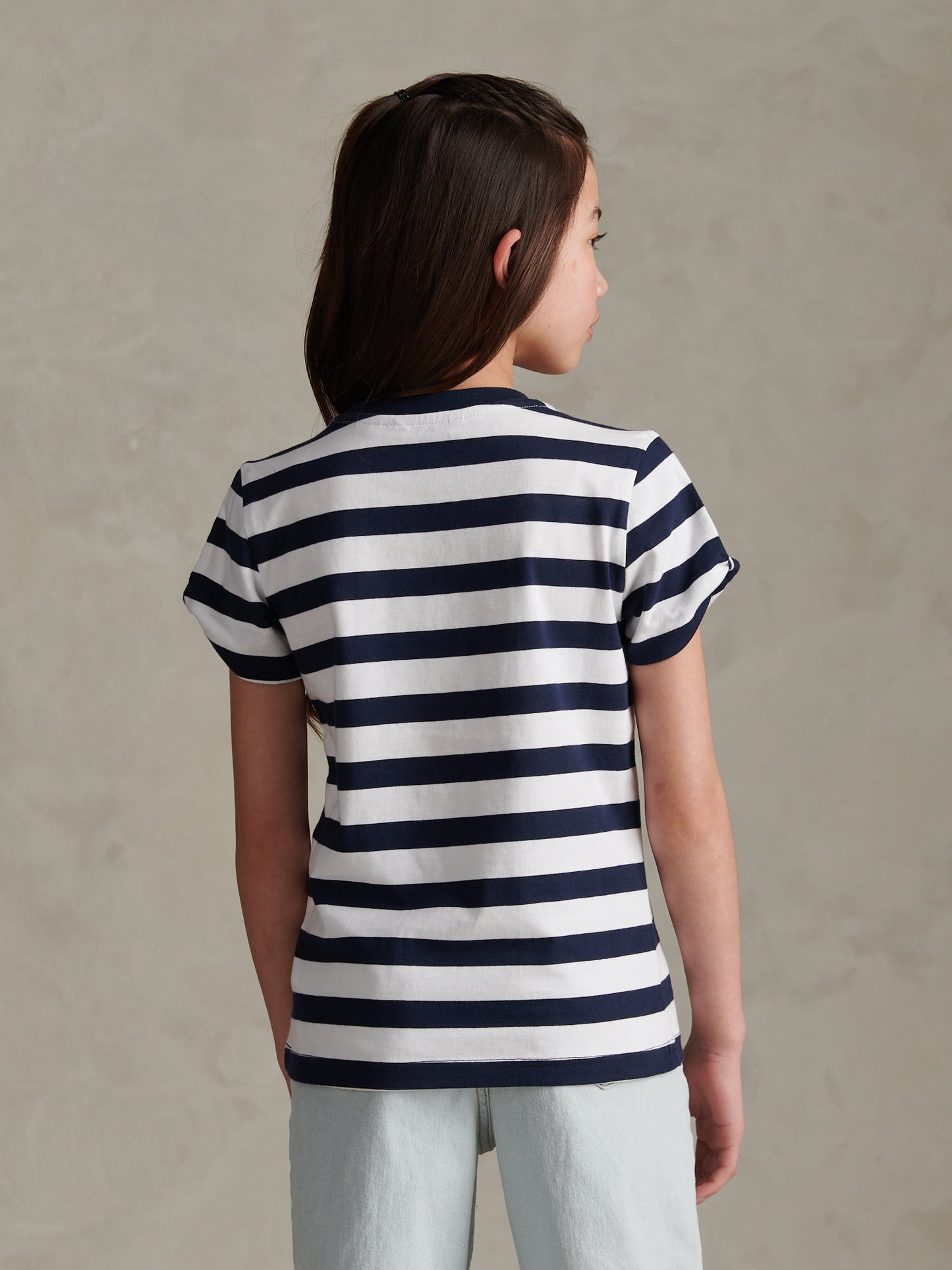 Girls Striped Cold Shoulder T-Shirt Navy Iris