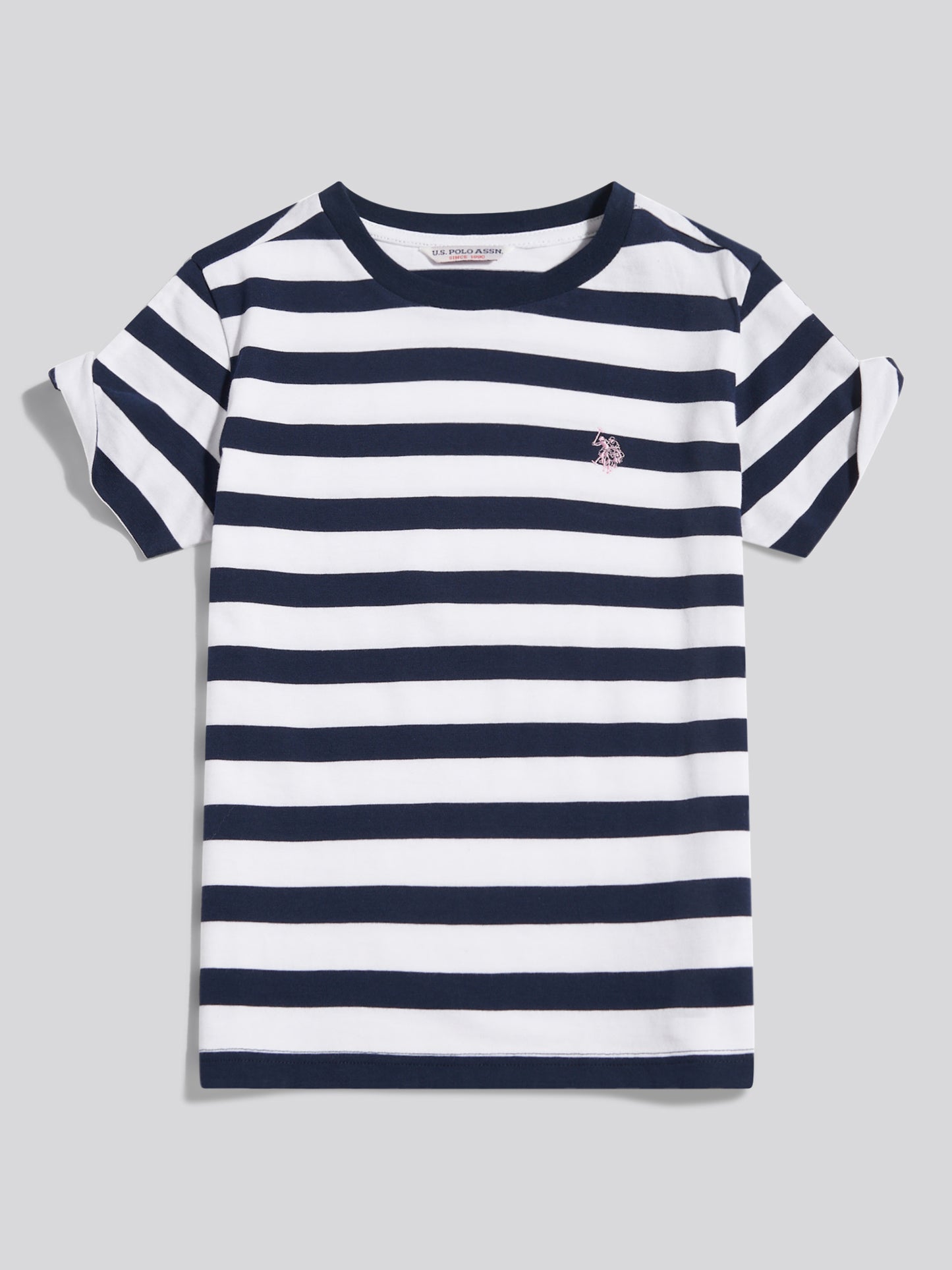 Girls Striped Cold Shoulder T-Shirt Navy Iris