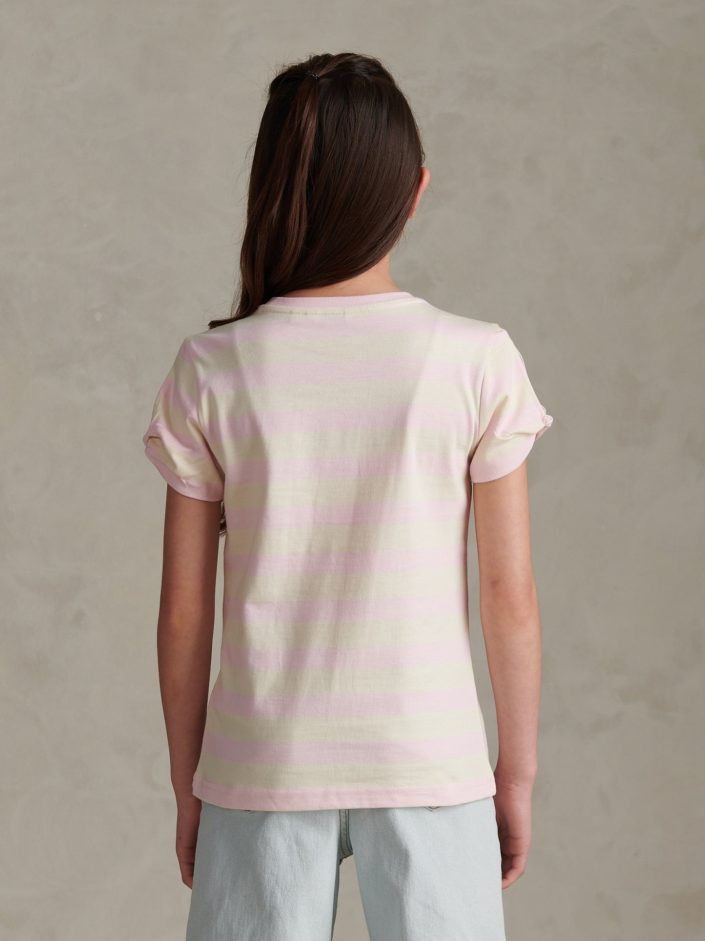 Girls Striped Cold Shoulder T-Shirt Pink Tulle