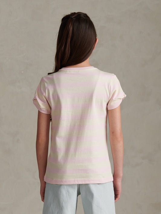 Girls Striped Cold Shoulder T-Shirt Pink Tulle
