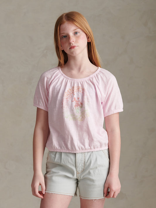 Girls Ombre Floral Elasticated T-Shirt Pink Tulle