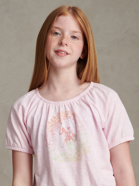 Girls Ombre Floral Elasticated T-Shirt Pink Tulle