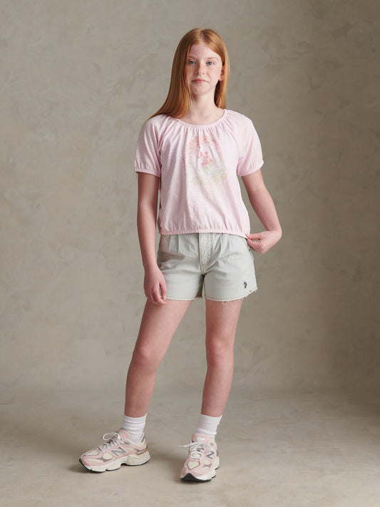 Girls Ombre Floral Elasticated T-Shirt Pink Tulle