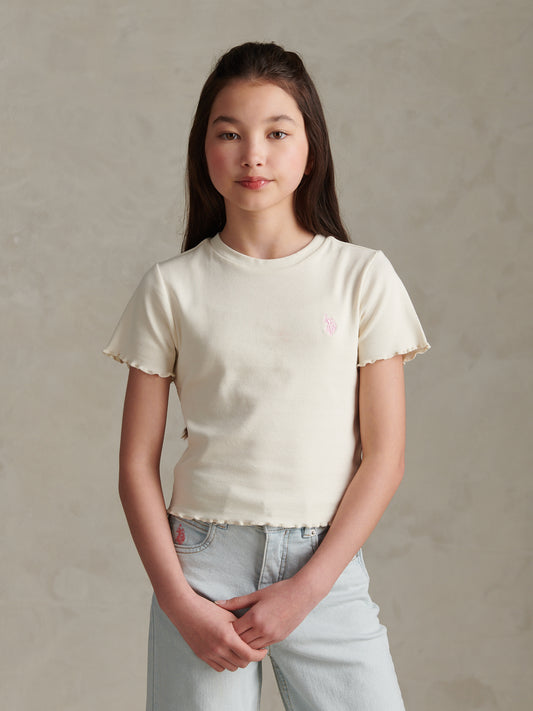 Girls Lettuce Hem Logo T-Shirt Marshmallow