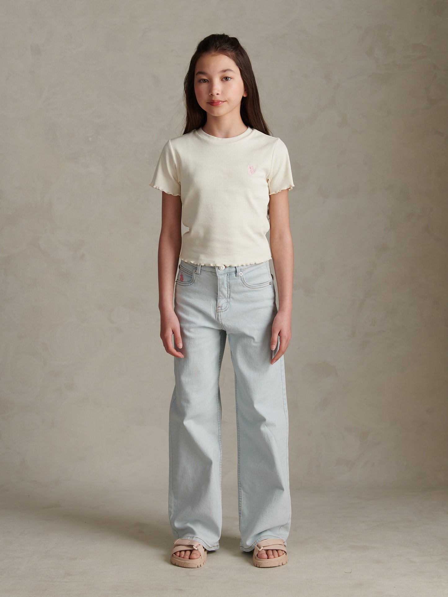 Girls Lettuce Hem Logo T-Shirt Marshmallow