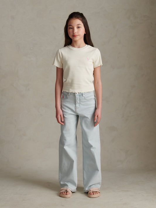 Girls Lettuce Hem Logo T-Shirt Marshmallow