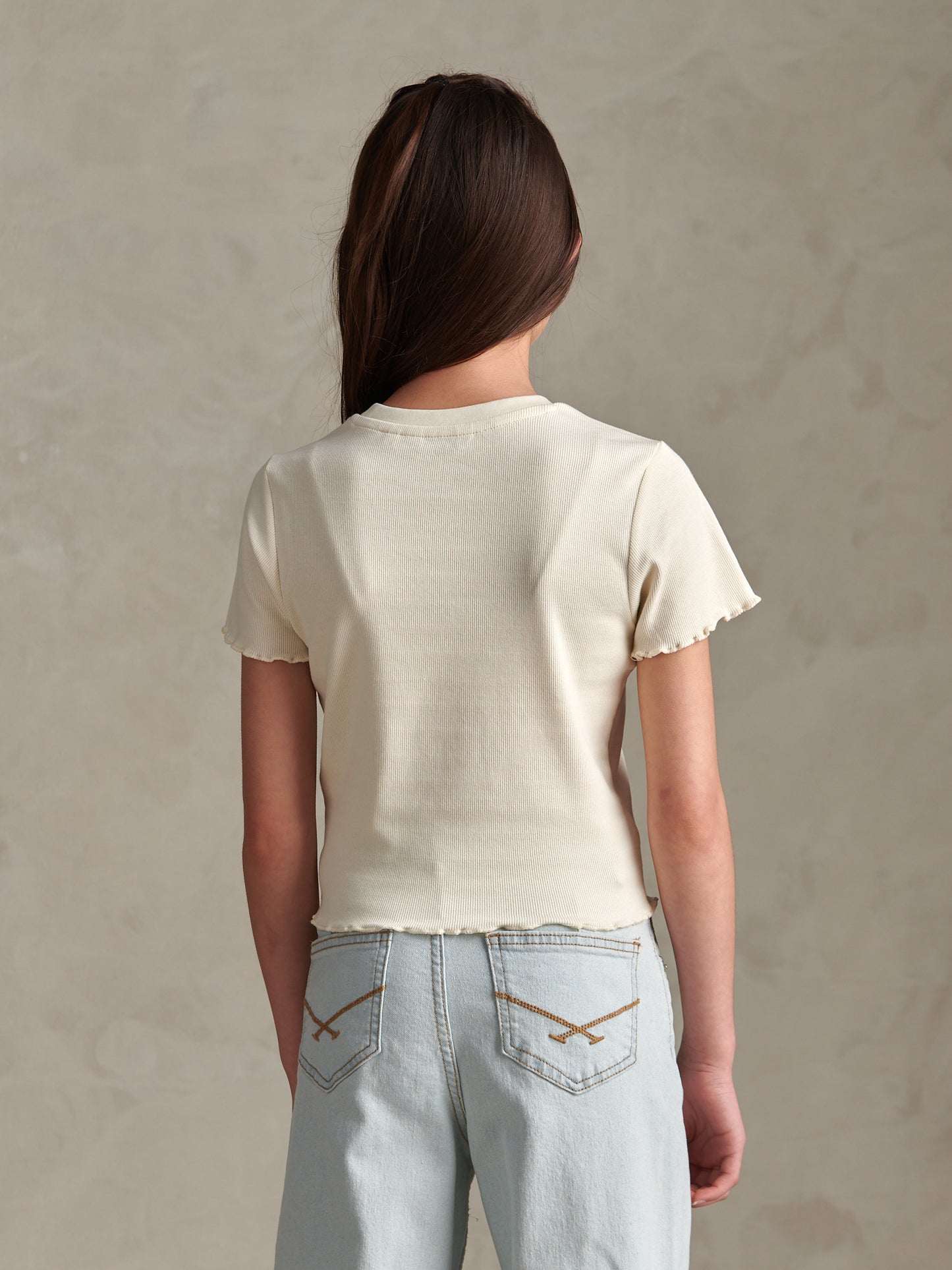 Girls Lettuce Hem Logo T-Shirt Marshmallow