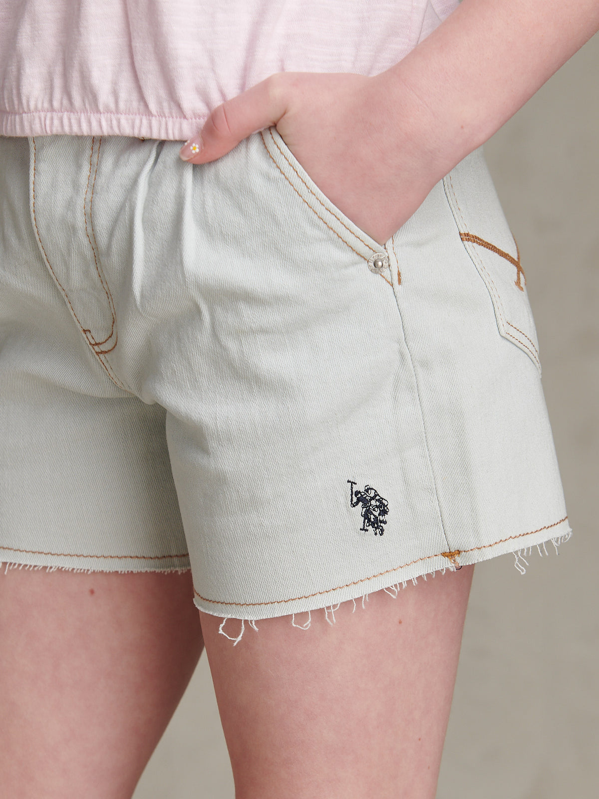 Girls Pleat Detail Denim Shorts Ice White