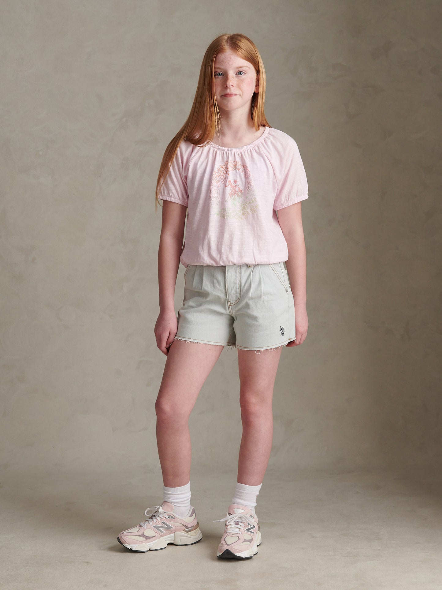 Girls Pleat Detail Denim Shorts Ice White