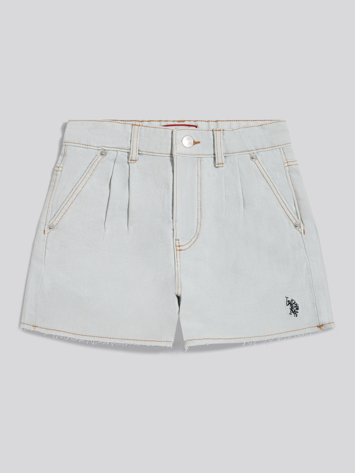 Girls Pleat Detail Denim Shorts Ice White