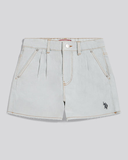 USPA Pleat Detail Denim Shorts Ice White
