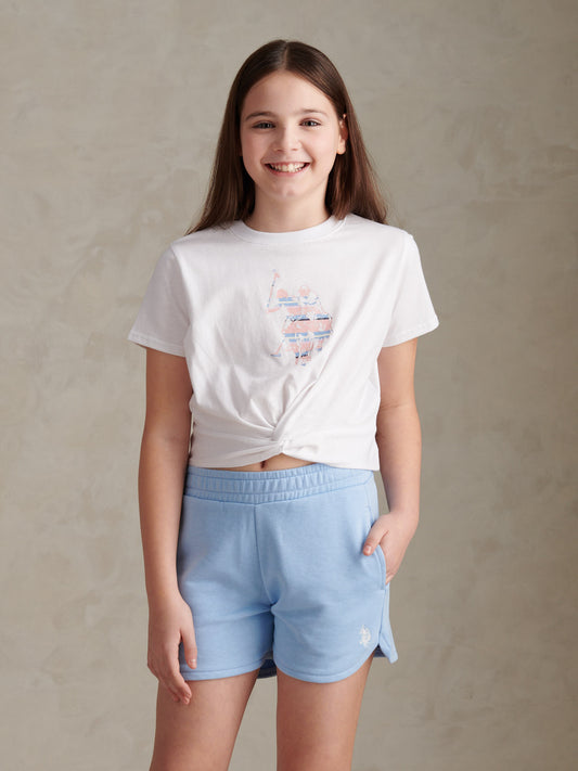 Girls Twist Front Graphic T-Shirt & Shorts Set Open Air
