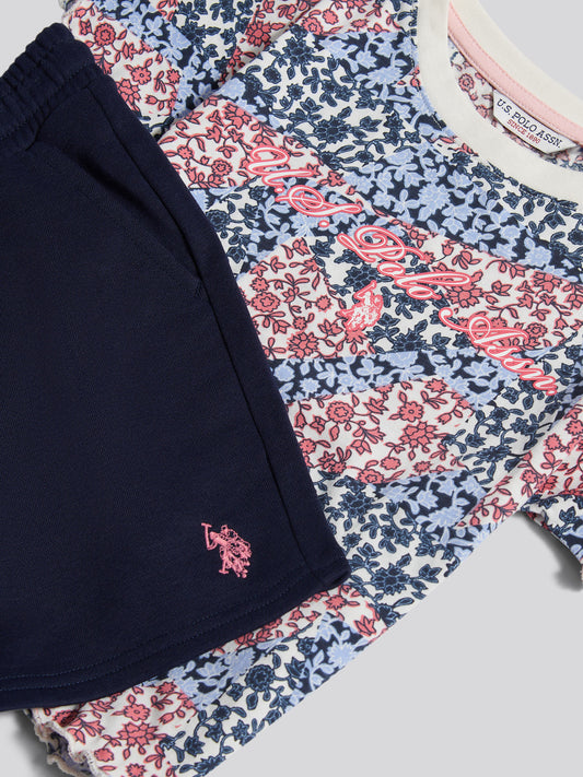 Girls Patchwork Tee & Short Set Navy Iris