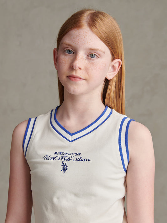 Girls Script V-Neck Polo Dress Marshmallow