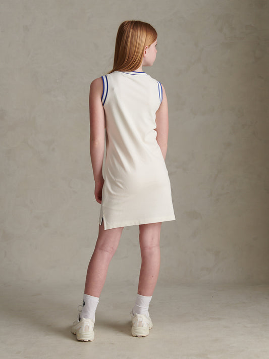 Girls Script V-Neck Polo Dress Marshmallow