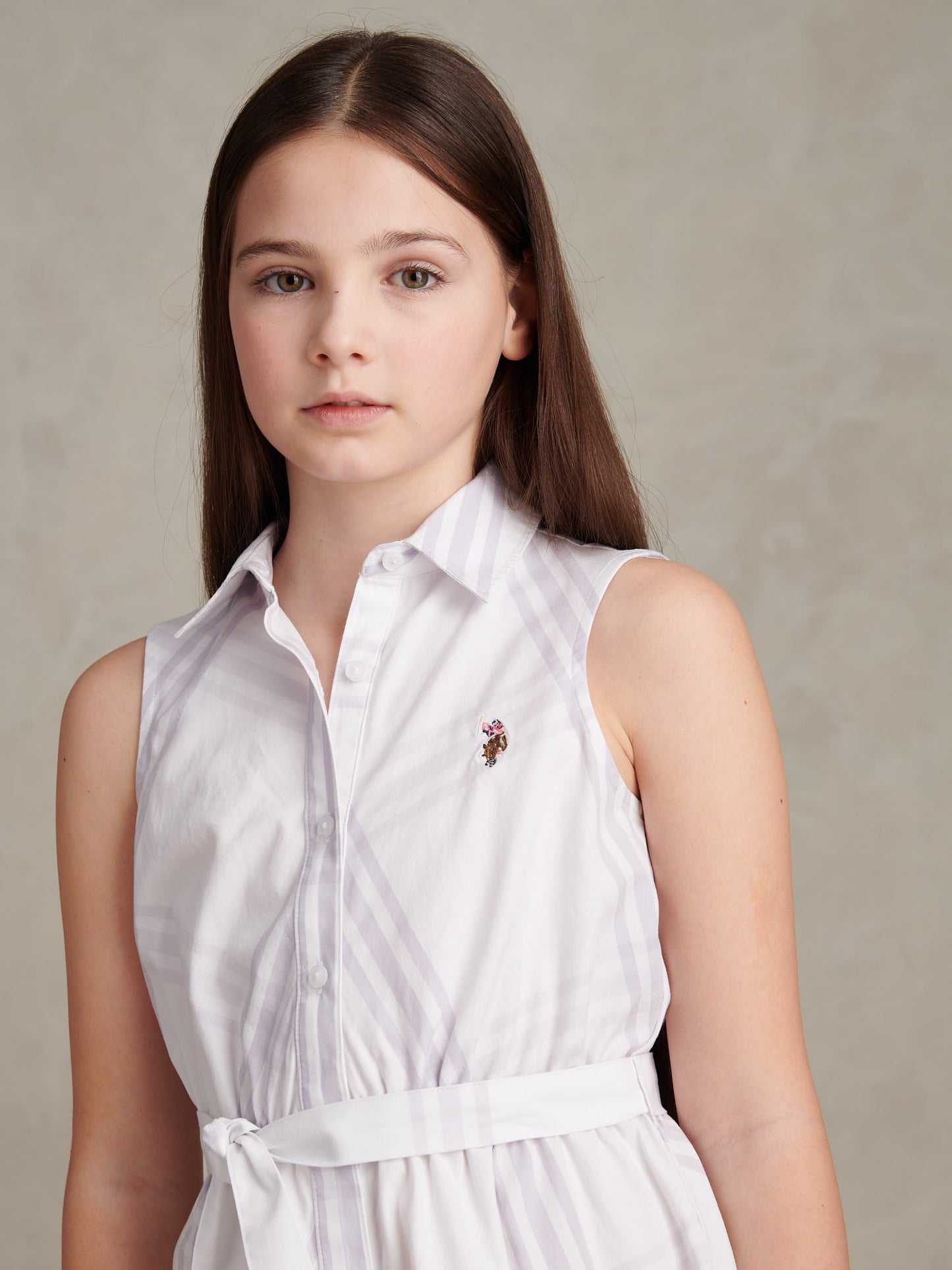 Girls Check Sleeveless Shirt Dress Lavender Blue
