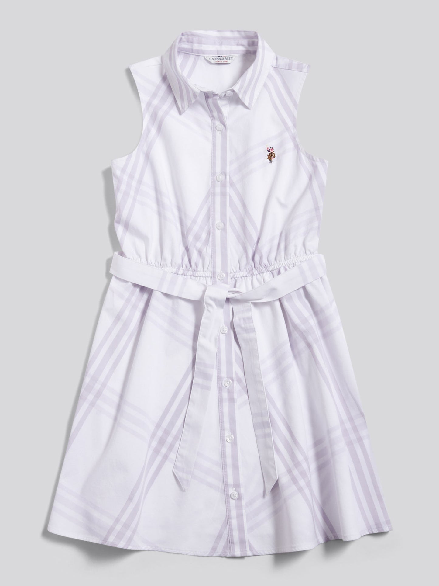 Girls Check Sleeveless Shirt Dress Lavender Blue