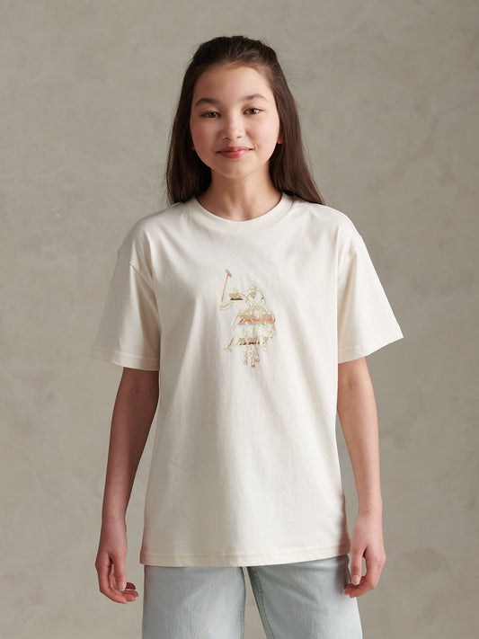 Girls Oversized Double Horsemen Graphic T-Shirt Marshmallow