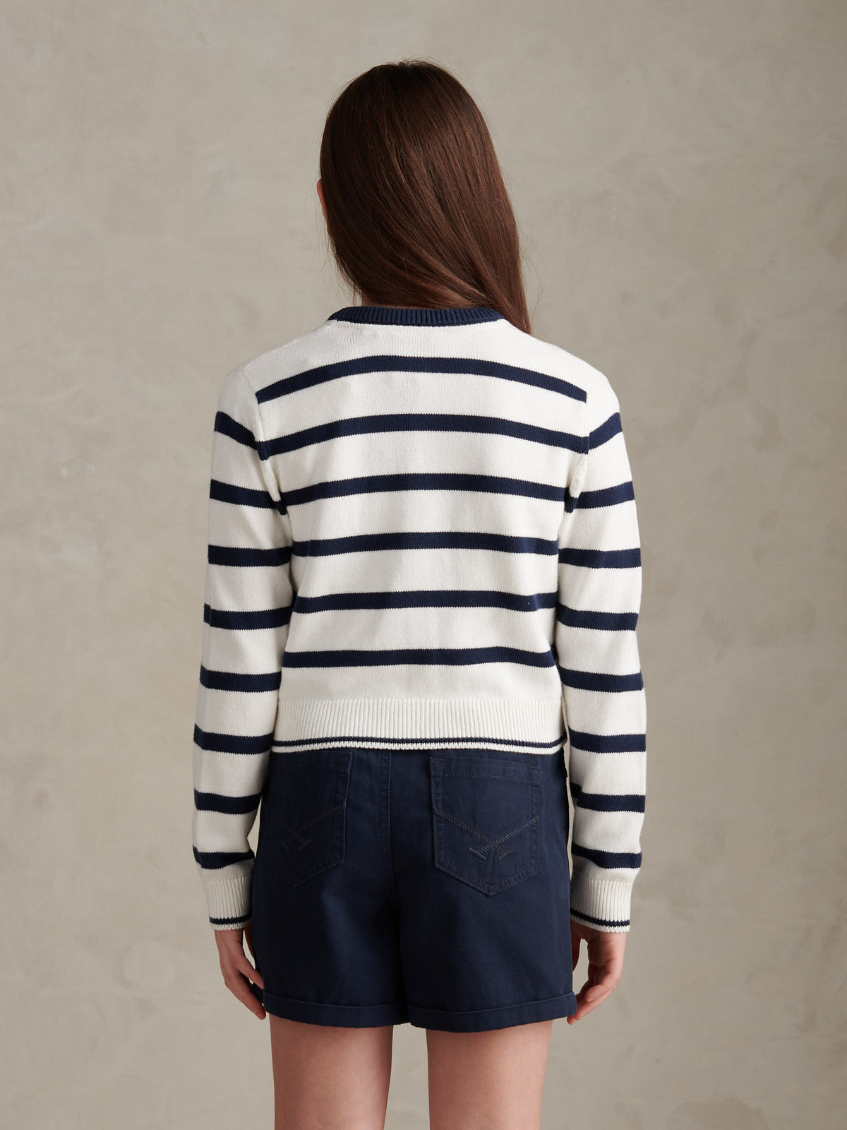 Girls Striped Knit Cardigan Bright White