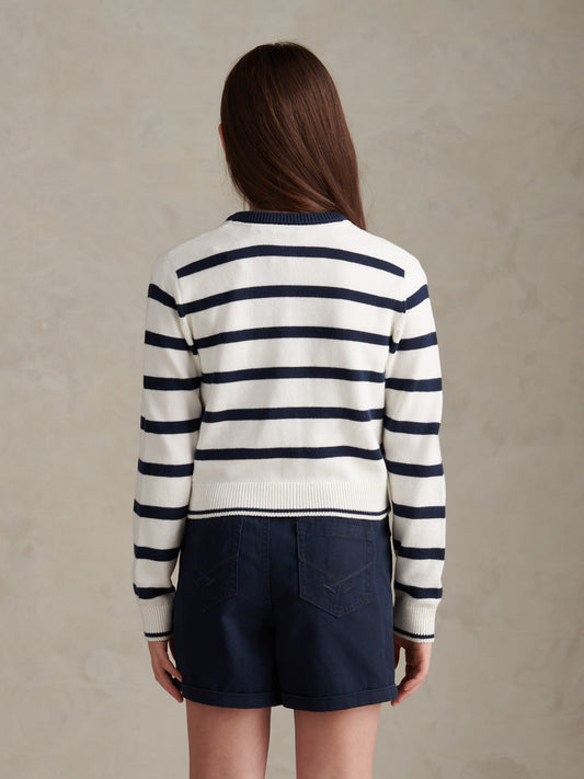 Girls Striped Knit Cardigan Bright White