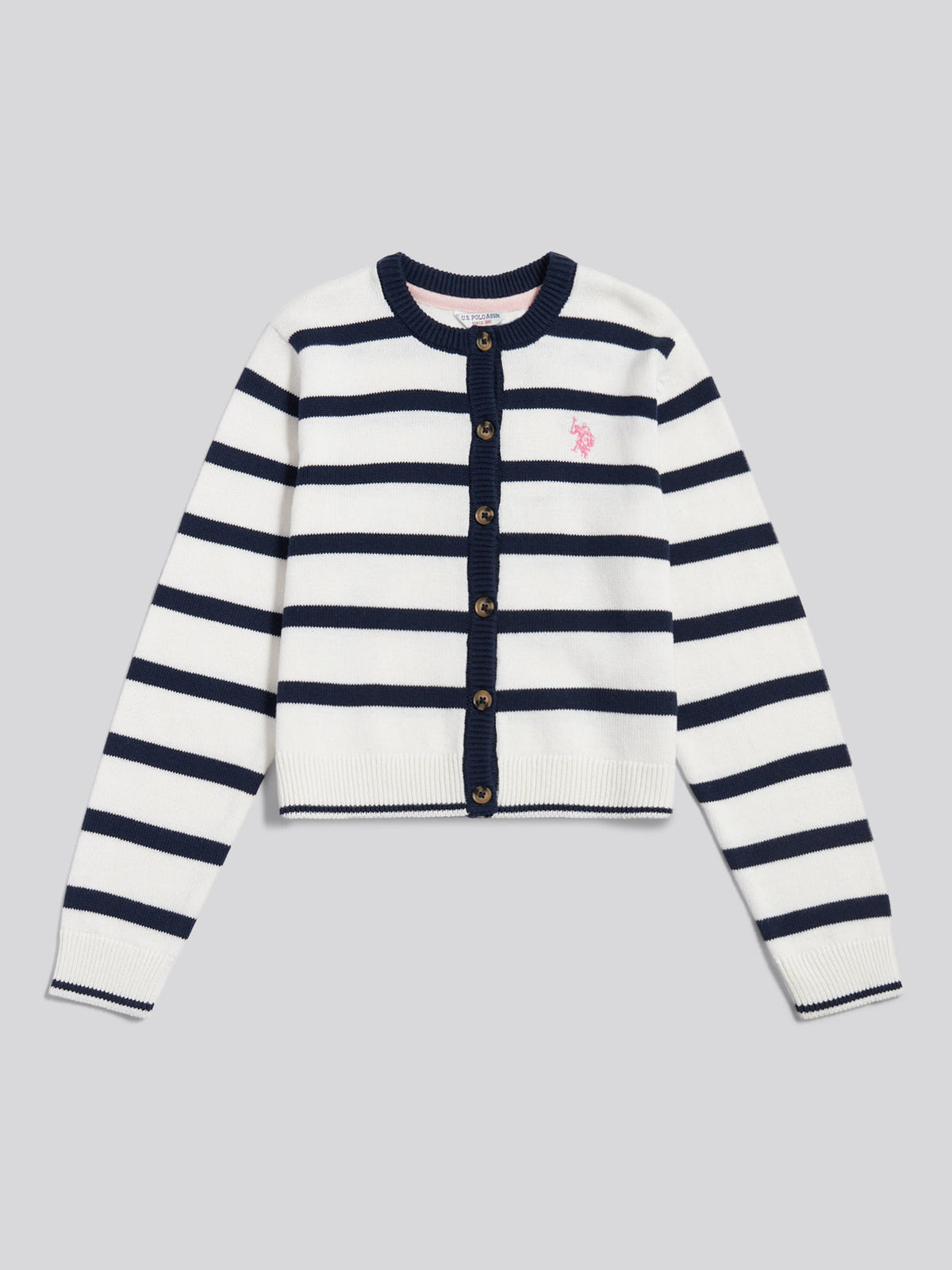 Girls Striped Knit Cardigan Bright White