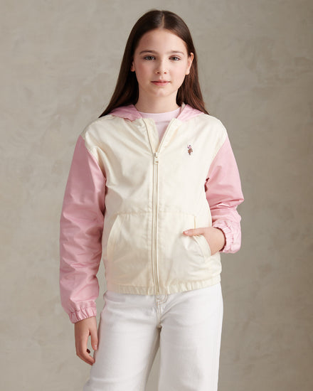 Girls Colourblock Hooded Windbreaker Marshmallow