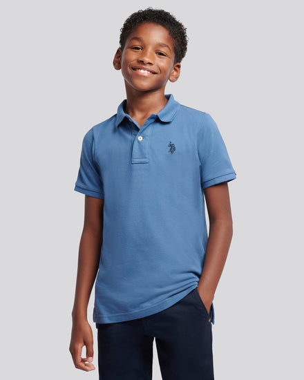 Boys Double Horsemen Polo Shirt in Blue Horizon