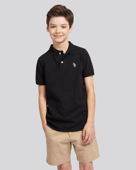 Boys Double Horsemen Polo Shirt in Black Bright White DHM