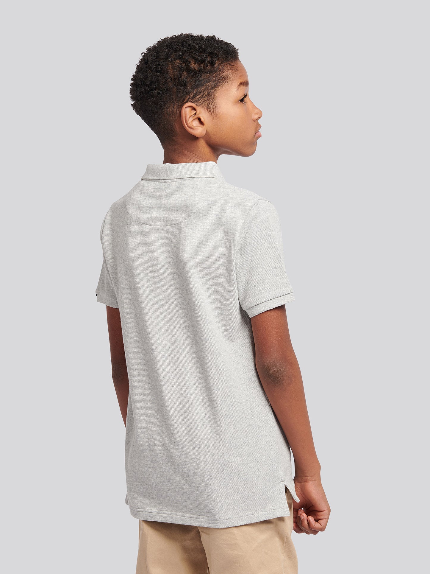 Boys Double Horsemen Polo Shirt in Mid Grey Marl