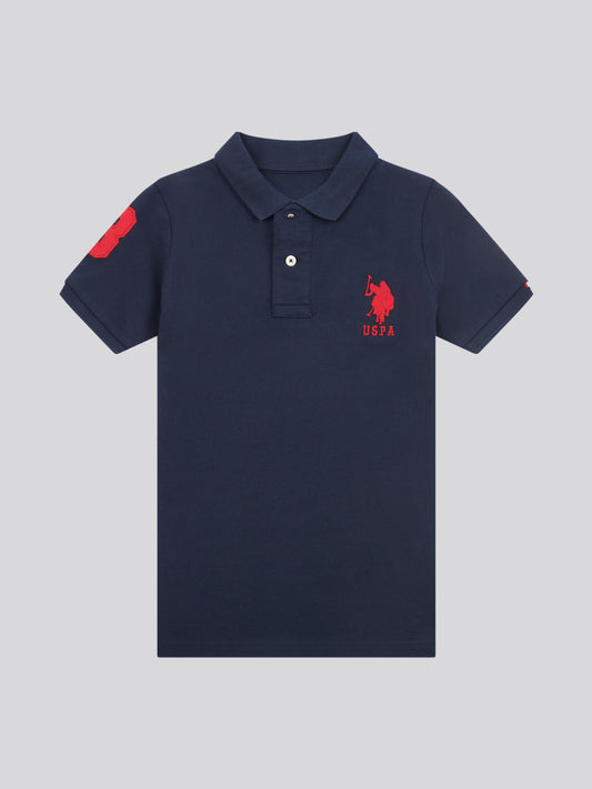 Boys Player 3 Polo Shirt in Dark Sapphire Navy / Haute Red DHM