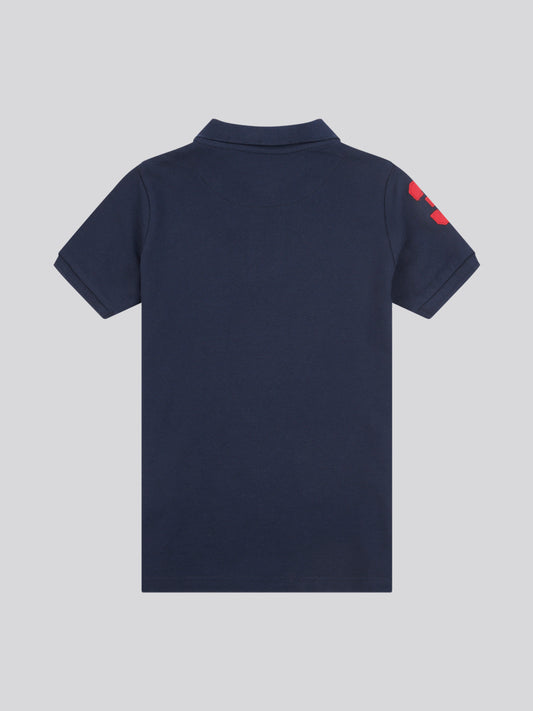 Boys Player 3 Polo Shirt in Dark Sapphire Navy / Haute Red DHM