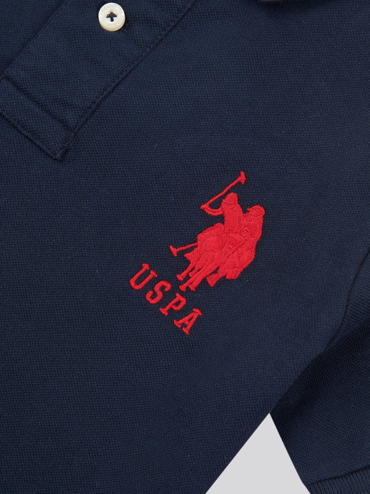 Boys Player 3 Polo Shirt in Dark Sapphire Navy / Haute Red DHM