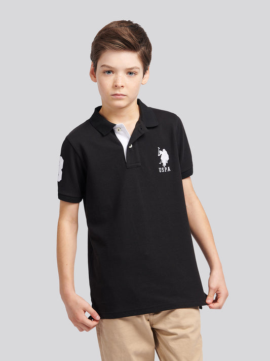 Boys Player 3 Polo Shirt w czarnym jasnym białym DHM