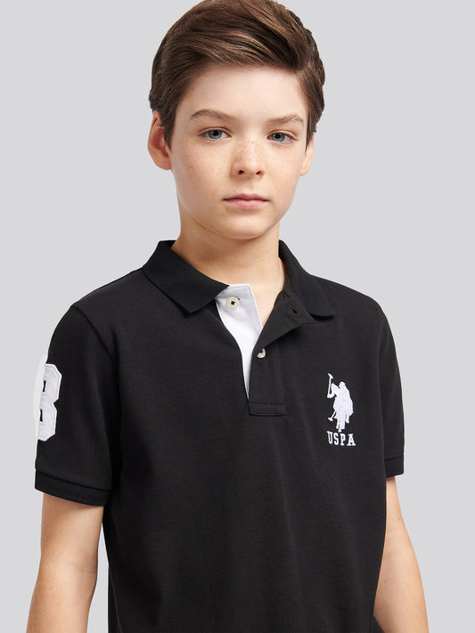 Boys Player 3 Polo Shirt w czarnym jasnym białym DHM