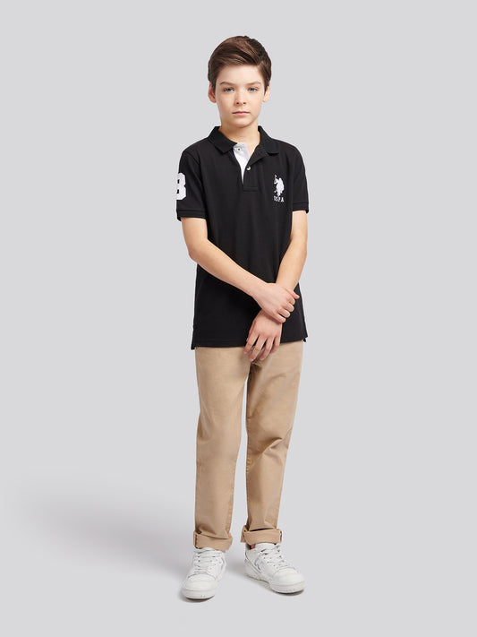 Boys Player 3 Polo Shirt w czarnym jasnym białym DHM
