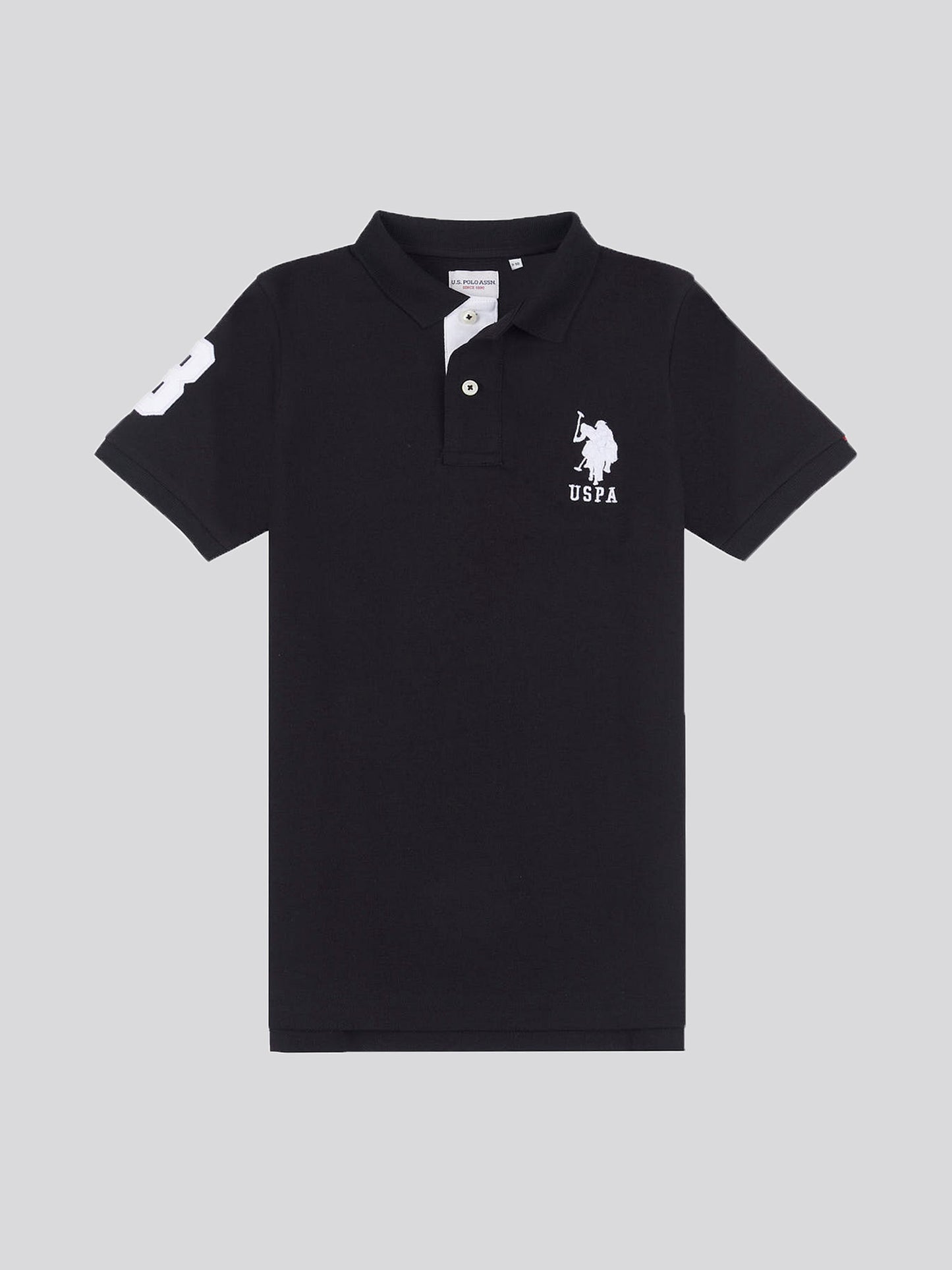 Boys Player 3 Polo Shirt in Black Bright White DHM