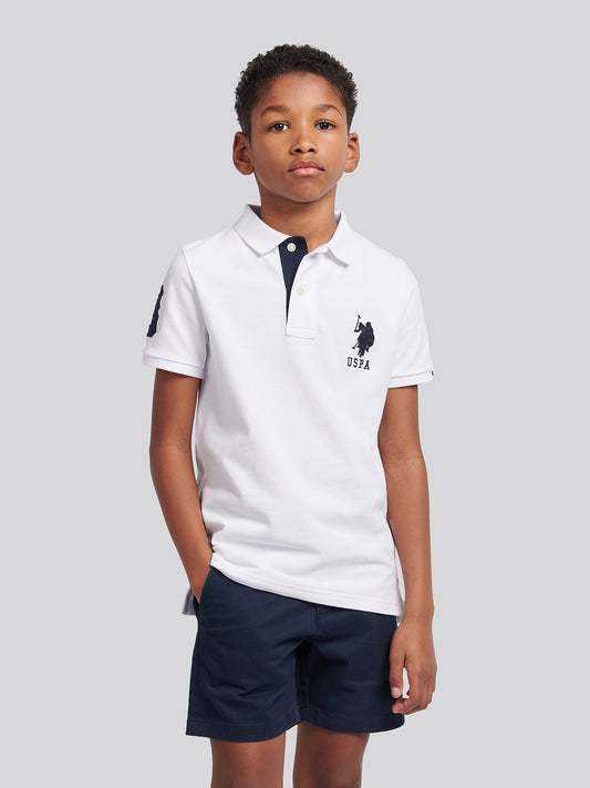 Boys Player 3 Polo Shirt in White/Dark Sapphire granatowy DHM