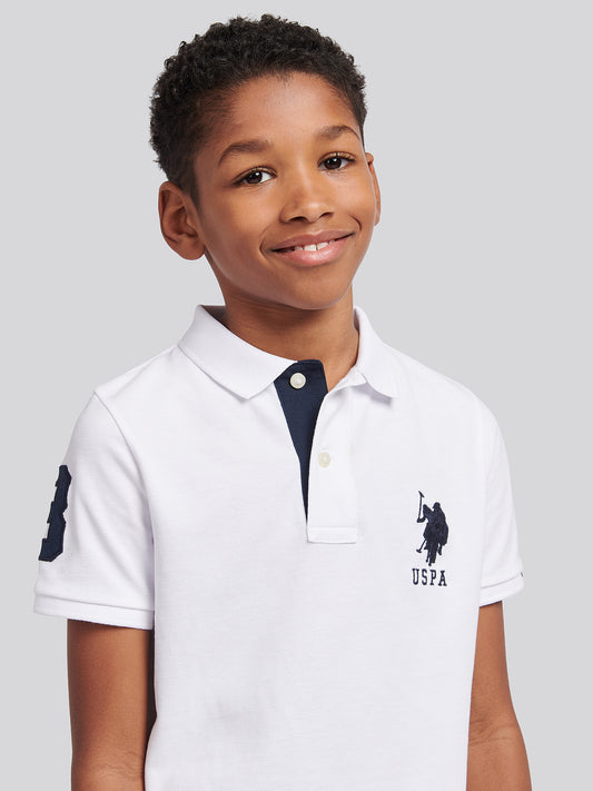 Boys Player 3 Polo Shirt in White/Dark Sapphire granatowy DHM
