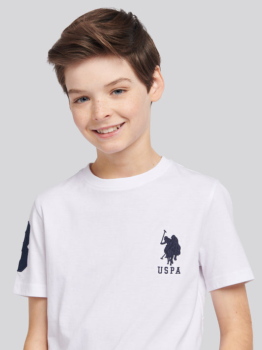 Chłopięcy T-shirt w białym/ciemnym szafirze granatowy DHM