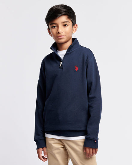 Chłopcy podwójne jeźdźcy 1/4 Zip w ciemnym szafirowym granatowym/haute Red Dhm
