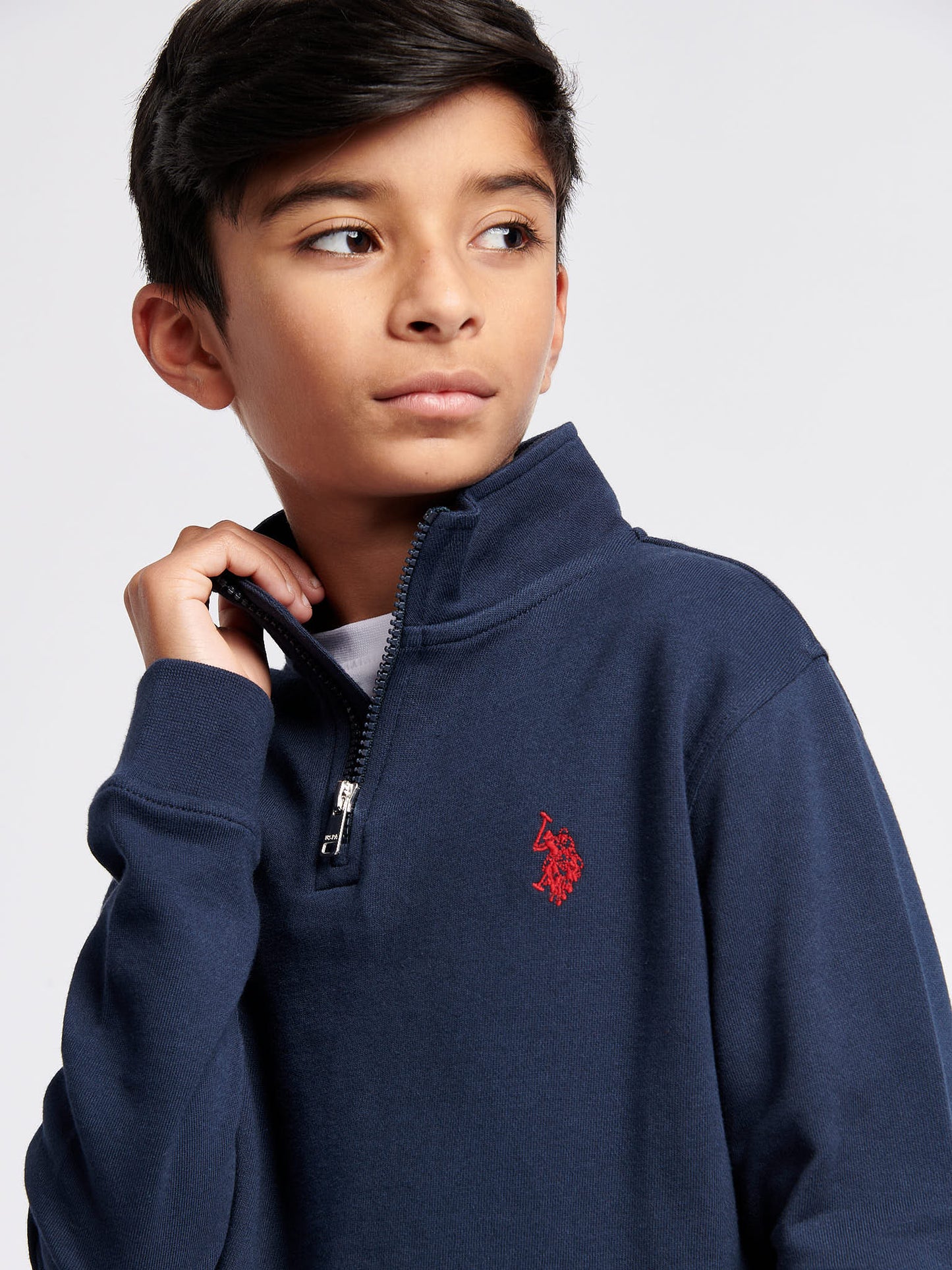 Chłopcy podwójne jeźdźcy 1/4 Zip w ciemnym szafirowym granatowym/haute Red Dhm