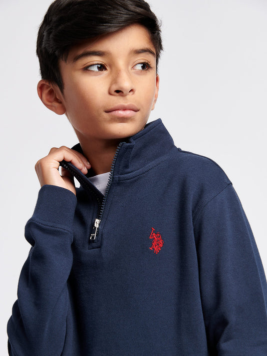 Chłopcy podwójne jeźdźcy 1/4 Zip w ciemnym szafirowym granatowym/haute Red Dhm
