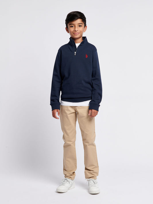 Chłopcy podwójne jeźdźcy 1/4 Zip w ciemnym szafirowym granatowym/haute Red Dhm