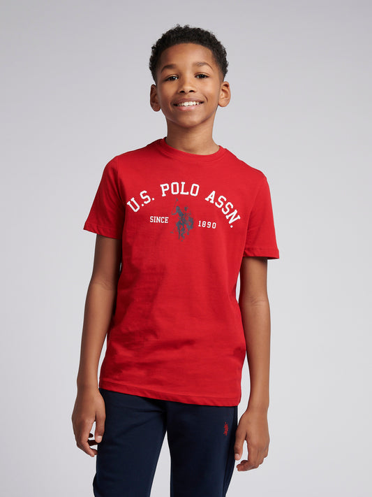 Chłopięcy T-shirt z nadrukiem łuku w Haute Red