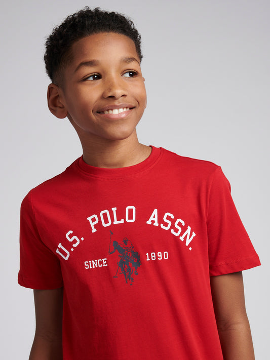 Chłopięcy T-shirt z nadrukiem łuku w Haute Red
