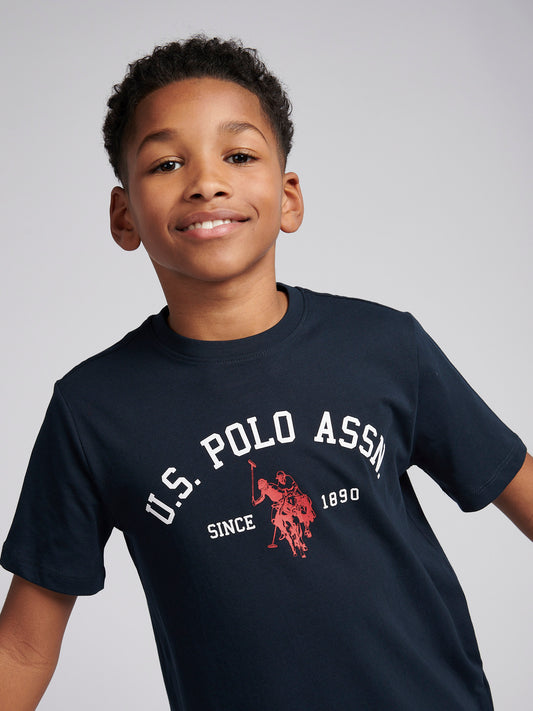 Chłopięcy charakterystyka T-shirt w ciemnym szafirowym marynarce wojennej