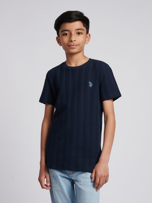 Chłopcy pionowy pasek Teksturowany T-shirt w ciemnym szafirowym granatowym/księżycowym świetle niebieskim dhm