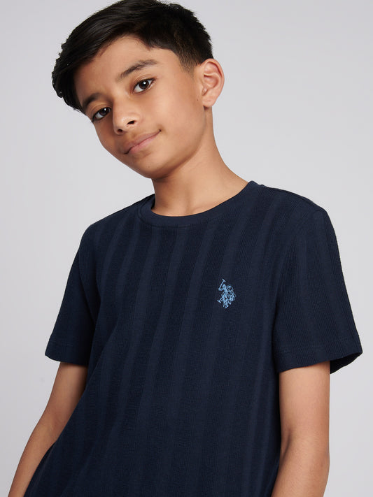 Chłopcy pionowy pasek Teksturowany T-shirt w ciemnym szafirowym granatowym/księżycowym świetle niebieskim dhm