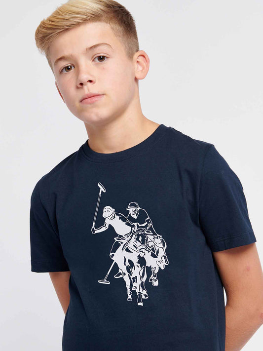 Chłopcy Double Horsemen Graphic T-shirt w ciemnym szafirowym granatowym